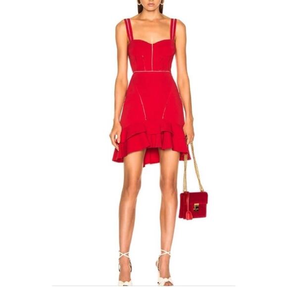 Jonathan Simkhai Crepe Combo Mini Ruffle Dress in Fire‎ Red Size 6 NWT - Picture 17 of 17